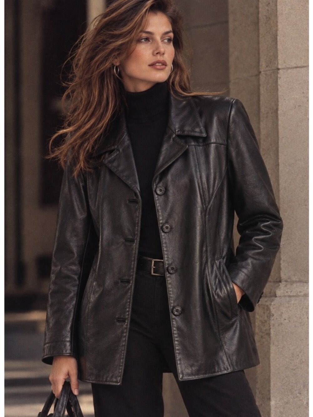 Wilsons Leather Womens XL Black Genuine Leather Blazer Jacket Y2K 90s